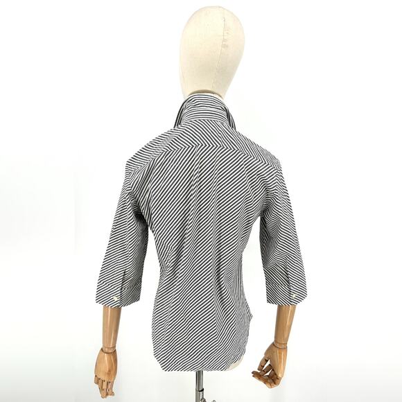 Y2K Ralph Lauren Sport Grey White Striped Preppy Button-Down Shirt - Picture 4 of 8